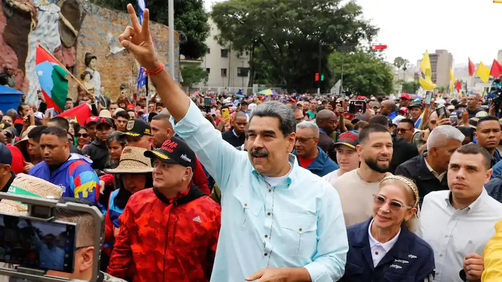 Venezuelan President Nicolas Maduro greeting supporters at a rally