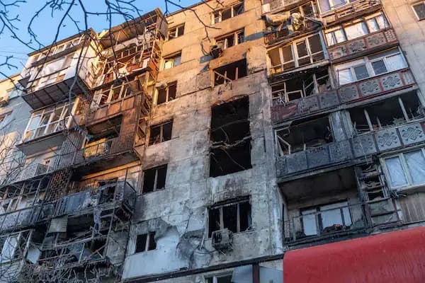 Damaged apartment building in Odesa after Russian drone attack